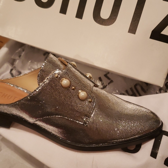 Schutz NEW Pearl Stud ALL- Leather Mules Clogs Slip-On Shoes SILVER Women's🎉HP - Picture 10 of 14